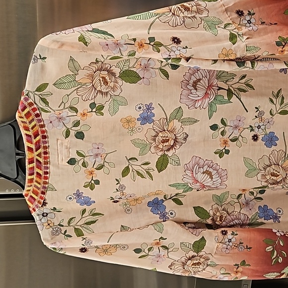 💕JOHNNY WAS💕 Flare Sleeve Tunic Dress ~ 100% Ramie Ombre Floral Print Medium - Picture 14 of 16